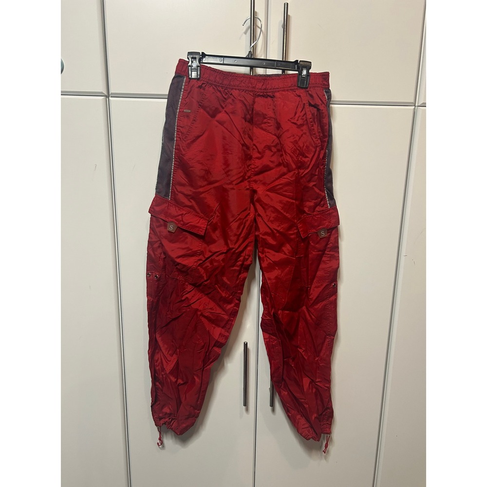 Vintage Red Nylon Cargo Track Pants Mesh Panel Windbreaker‎ Joggers Mens S